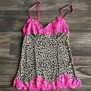 Rampage Cheetah Print Pink Lace Mesh Tank Top Camisole Y2K